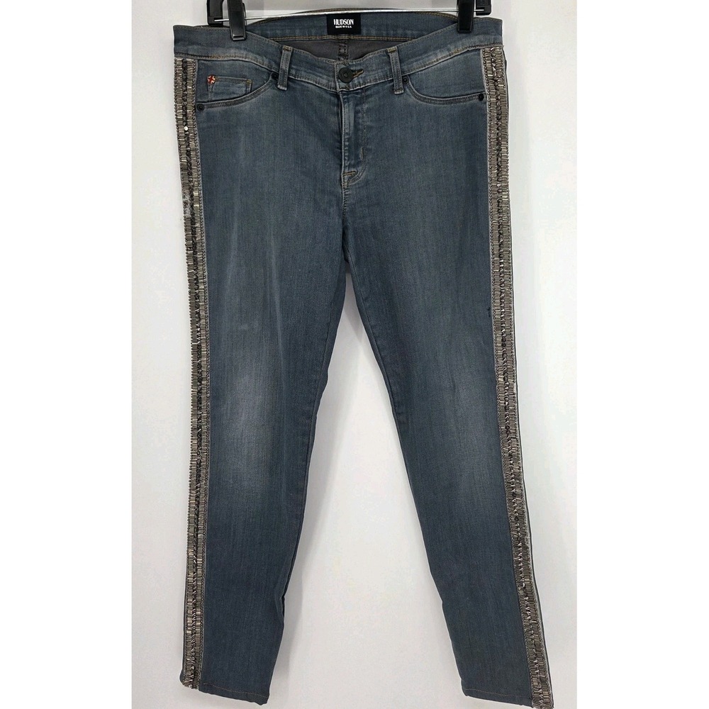 Hudson Luna Embellished Jeans 29 Blue Crop Super Skinny USA - Imperfect 34x26.5